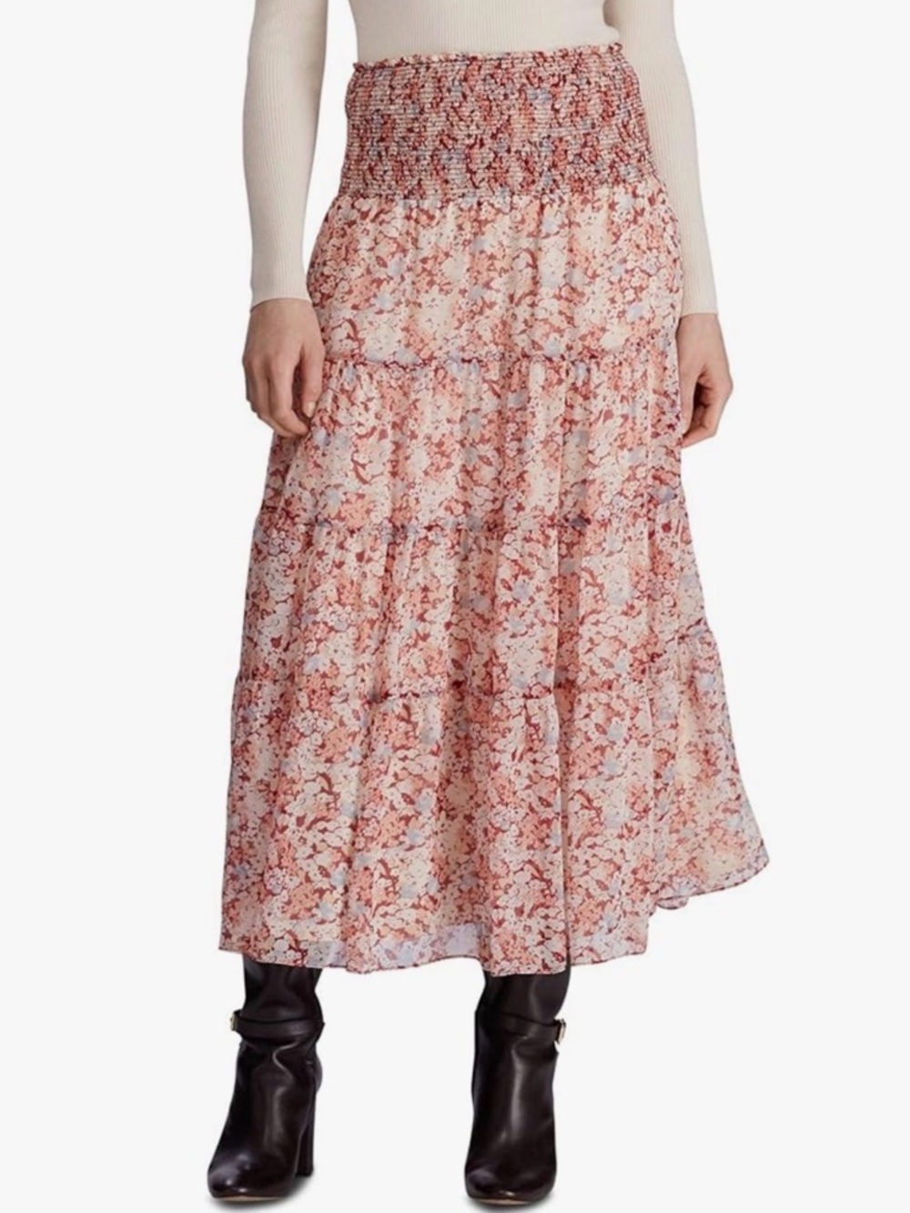Lauren Ralph Lauren Pink Floral Tiered Maxi Skirt